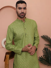 Men Green Woven Design Cotton Kurta Pyjama Set-JOKP-P