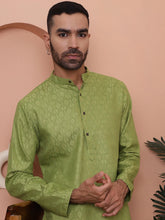 Men Green Woven Design Cotton Kurtas-KO-5068Green