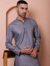 Men Grey Woven Design Cotton Kurta Pyjama Set-JOKP-P