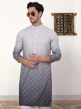 Men's Grey Ombre Printed Kurta Pyjama Set-JOKP-P