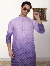 Men's Purple Ombre Printed Kurta Pyjama Set-JOKP-P
