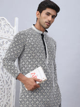 Men's Black Chikankari Embroidered and Sequence Kurta with Pyjama-JOKP-5094Black