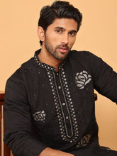 Men's Sequins Embroidered Kurta With Pyjama ( JOKP P 5159 Black )