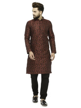 Men Maroon & Black Self Design Kurta with Churidar ( JOK 517 Maroon )-JOKP-517
