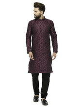 Men Purple & Black Self Design Kurta with Churidar ( JOKP 517 Purple )-JOKP-517