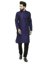 Men Royal Blue & Black Self Design Kurta with Churidar ( JOKP 517 Royal-Blue )-JOKP-517