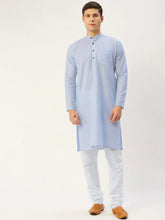 Men's Blue Neel Cotton Solid Kurta Pyjama