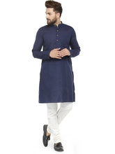 Men Navy Blue & White Solid Kurta with Churidar ( JOKP 532 Navy )-JOKP-532