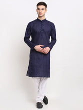 Chikankari Pure Cotton Kurta with Churidar-JOKP-561Navy