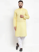 Men Yellow Chikan Kurta with Churidar ( JOKP 561 Yellow )-JOKP-561