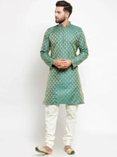 Men Green & Beige Self Design Kurta with Churidar ( JOKP 568 Green )-JOKP-568