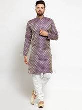 Men Purple & Beige Self Design Kurta with Churidar ( JOKP 568 Purple )-JOKP-568