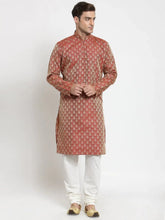Men Red & Beige Self Design Kurta with Churidar ( JOKP 568 Red )-JOKP-568