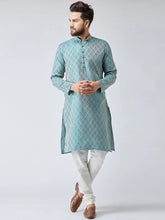 Men Green & Off-White Self Design Kurta with Churidar ( JOKP 569Green )-JOKP-569