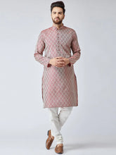 Men Maroon & Off-White Self Design Kurta with Churidar ( JOKP 569Maroon )-JOKP-569