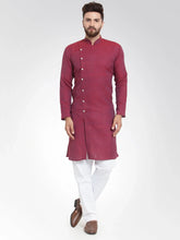 Men Maroon Self Design Kurta with Pajama ( JOKP 572 Maroon )-JOKP-572