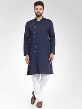 Men Navy Self Design Kurta with Pajama ( JOKP 572 Navy )-JOKP-572