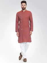 Men Red Self Design Kurta with Pajama ( JOKP 572 Red )-JOKP-572