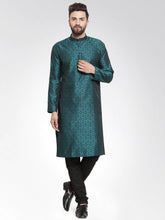 Men Green-Colored & Black Self Design Kurta with Churidar ( JOKP 584 Green )-JOKP-584