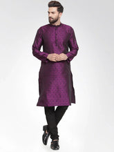Men Purple-Colored & Black Self Design Kurta with Churidar ( JOKP 584 Purple )-JOKP-584