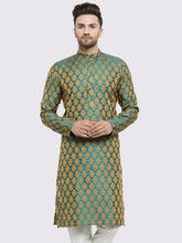 Men Green-Colored & Golden Self Design Kurta Only ( KO 586 Green )-KO-586