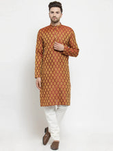Men Maroon-Colored & Golden Self Design Kurta with Churidar ( JOKP 586 Maroon )-JOKP-586