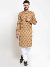 Men Brown Printed Kurta with Churidar ( JOKP 587 Brown )-JOKP-587