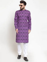 Men Purple Printed Kurta Only