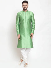 Men Green & White Self Design Kurta with Churidar ( JOKP 589 Green )-JOKP-589