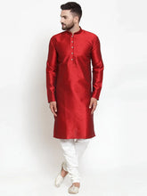 Men Maroon & White Self Design Kurta with Churidar ( JOKP 589 Maroon )-JOKP-589