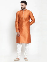 Men Orange & White Quality Self Design Kurta with Churidar ( JOKP 589 Orange )-JOKP-589