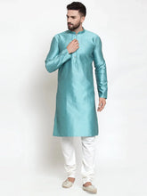 Men Light-Blue & White Self Design Kurta with Churidar ( JOKP 589 Sky )-JOKP-589