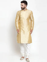 Men Mustard & Golden Self Design Kurta with Churidar ( JOKP 590 Mustard )-JOKP-590