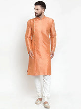 Men Peach & Golden Self Design Kurta with Churidar ( JOKP 590 Peach )-JOKP-590