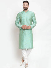 Men Sky-Blue & Golden Self Design Kurta with Churidar ( JOKP 590 Sky )-JOKP-590