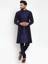 Men Navy-Blue Solid Kurta with Churidar ( JOKP 591 Navy )-JOKP-591