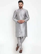 Men Silver Solid Kurta with Churidar ( JOKP 591 Silver )-JOKP-591