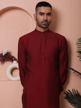 Solid Silk Blend Kurta with Churidar-JOKP-592Maroon
