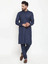 Men Navy-Blue Solid Kurta with Churidar ( JOKP 592 Blue )-JOKP-592