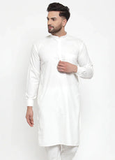 Men White Solid Kurta Only ( KO 592 White )-KO-592