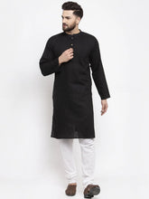 Men Black & White Solid Pin-tucks Kurta Only