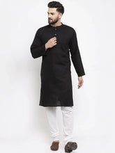 Men Black & White Solid Pin-tucks Kurta with Churidar ( JOKP 594 Black )-JOKP-594