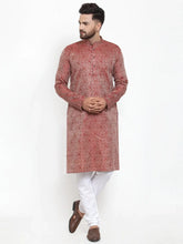 Men Maroon & White Woven Design Kurta with Churidar ( JOKP 595 Maroon )-JOKP-595