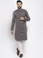 Men Navy-Blue & White Woven Design Kurta with Churidar ( JOKP 596 Navy )-JOKP-596