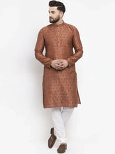 Men Brown & Grey Jacquard Kurta with Churidar ( JOKP 597 Brown )-JOKP-597