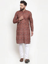 Men Maroon & Beige Digital Printed Kurta Only