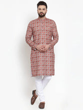 Men Peach & Beige Digital Printed Kurta Only