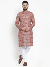 Men Peach & Beige Digital Printed Kurta with Churidar ( JOKP 602 Peach )-JOKP-602