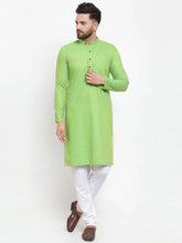 Men Green Checked Self Design Kurta with White Churidar ( JOKP 603Green )-JOKP-603