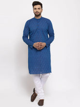 Men's Blue Cotton Printed Kurta Payjama Set